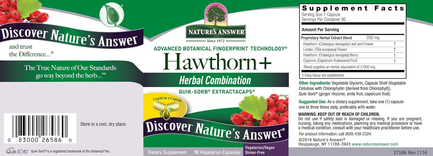 Nature's Answer Hawthorn Berry 90-Capsules | Supports Heart and Circulatory System Function | Gluten-Free, Non-GMO, Vegan, No Artificial avors or Preservatives | Single Count