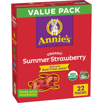 Annie'S Organic Bunny Fruit Flavored Snacks, Summer Strawberry, Gluten Free, Value Pack, 22 Pouches, Kids Snacks, Back To School Snacks, 15.4 Oz