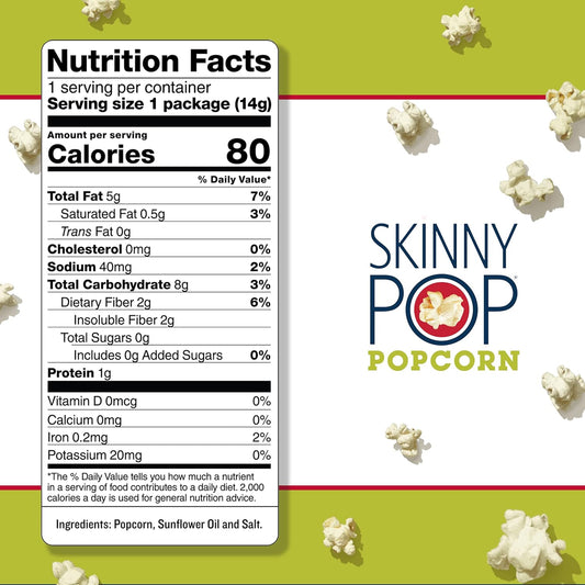 Skinnypop Popcorn, Gluten Free, Non-Gmo, Healthy Snacks, Skinny Pop Variety Pack (Original & Dairy Free White Cheddar Popcorn), 0.5Oz Individual Size Snack Bags (40 Count)