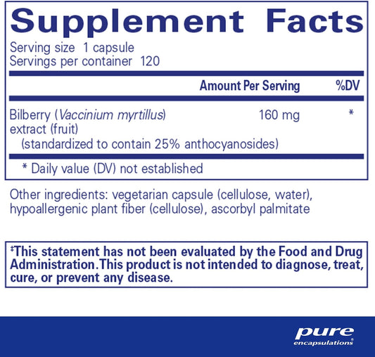 Pure Encapsulations Bilberry 160 mg | Supplement to Support Strength and Function of Visual and Vascular Systems* | 120 Capsules