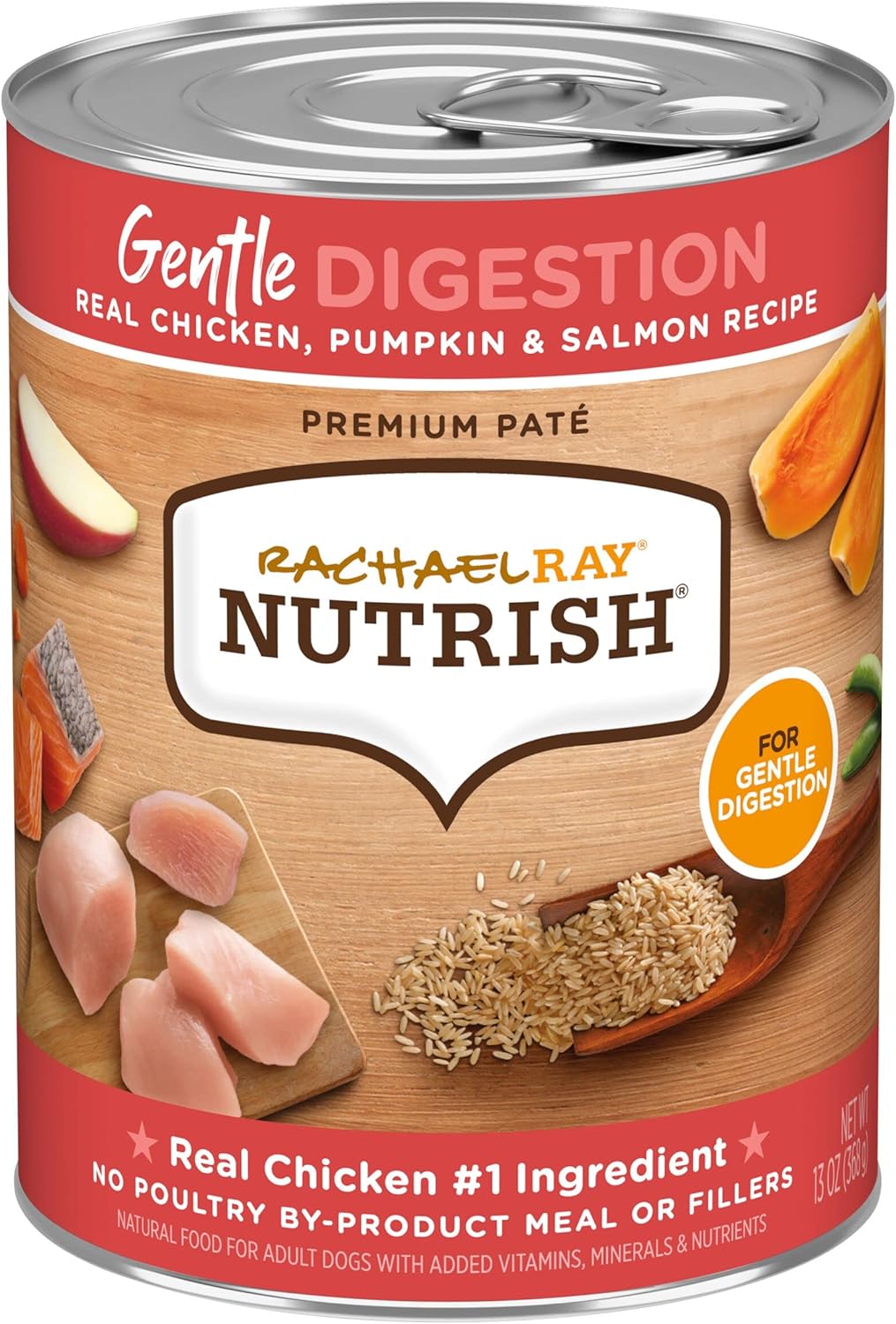 Rachael Ray Nutrish Gentle Digestion Premium Pate Wet Dog Food, Real Chicken, Pumpkin & Salmon, 13 Ounce Can (Pack Of 12)