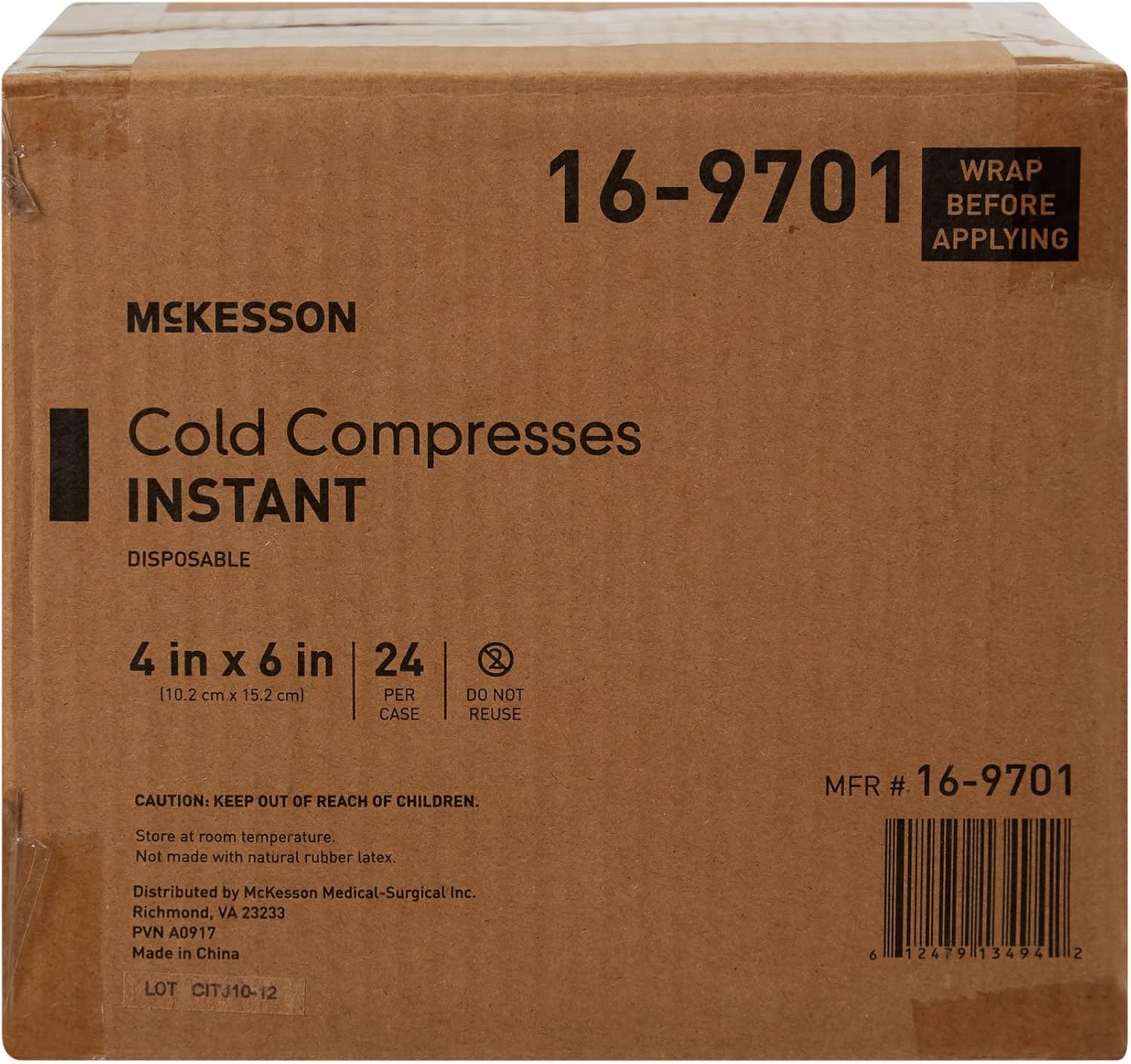 McKesson Cold Compress, Instant Cold Pack, Disposable, 4 in x 6 in, 1 Count, 24 Packs, 24 Total : Health & Household