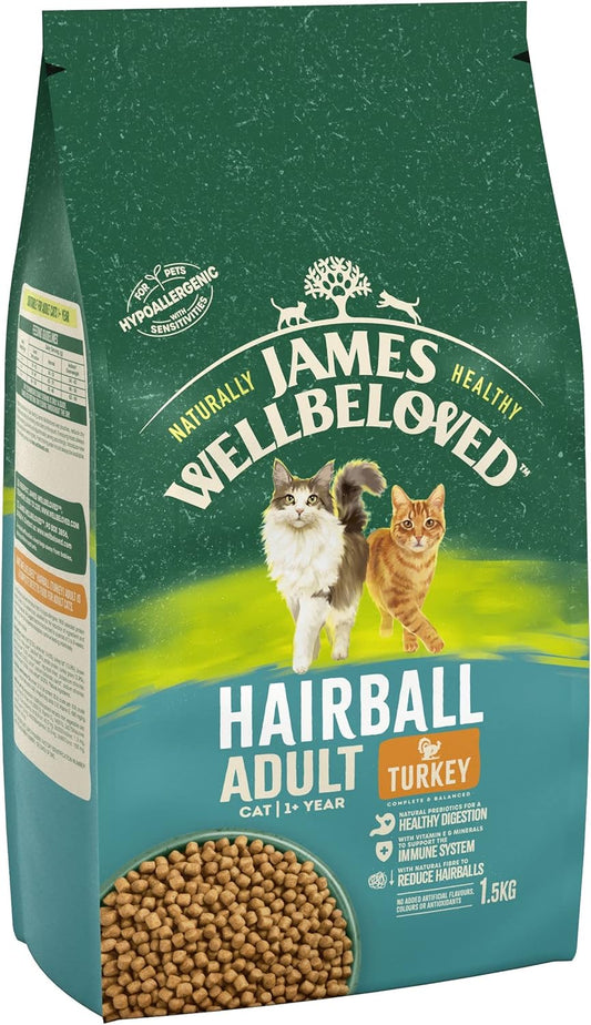 James Wellbeloved Adult Hairball Turkey 1.5 kg Bag, Hypoallergenic Dry Cat Food?03JW30