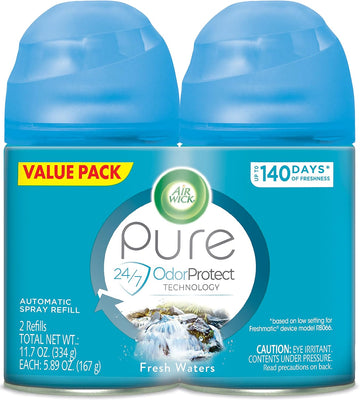 Air Wick Pure Freshmatic 2 Refills Automatic Spray, Fresh Waters, 2ct, Air Freshener, Essential Oil, Odor Neutralization, Packaging May Vary