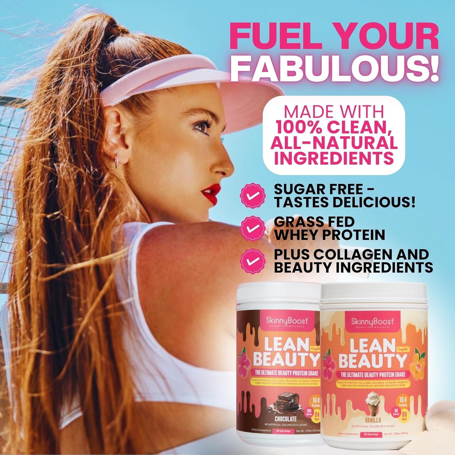 Lean Beauty Collagen Protein Shake – Chocolate | Meal Replacement Powder With Grass-Fed Whey, Hydrolyzed Collagen, Vitamins, Fiber & Beauty Nutrients | Supports Hair, Skin & Nails | Sugar-Free, All-Natural, 20 Servings : Health & Household