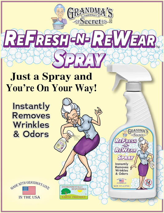 Grandma's Secret Refresh N ReWear Spray - Instantly Removes Wrinkles & Odors - Wrinkle Release, Fabric Refresher Spray, Chlorine, Bleach and Toxin-Free - 16 Ounce, 2 Pack