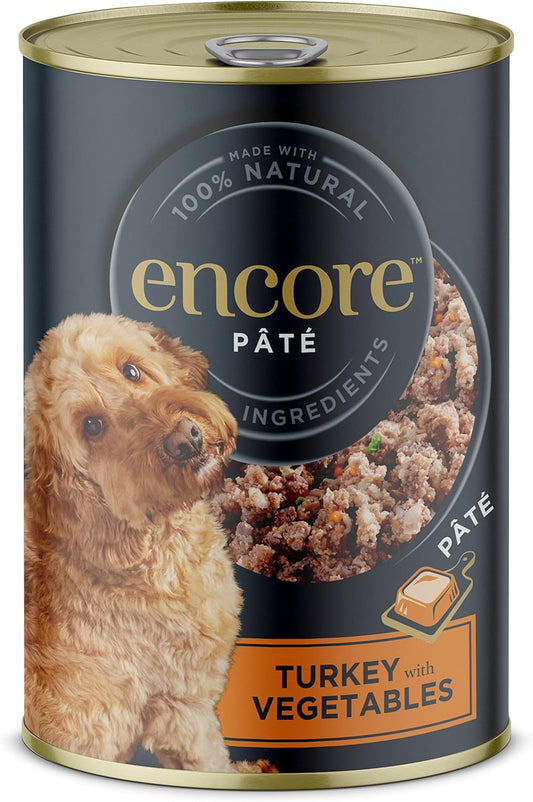 Encore Natural and Complete Wet Dog Food, Turkey with Vegetables 400 g Pate Tins (Pack of 6)