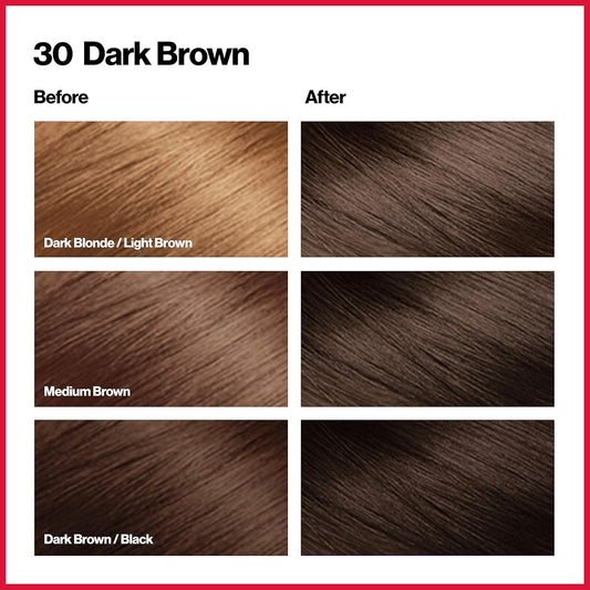 Revlon Colorsilk Beautiful Color Permanent Hair Color, Long-Lasting High-Definition Color, Shine & Silky Softness With 100% Gray Coverage, Ammonia Free, 30 Dark Brown, 3 Pack