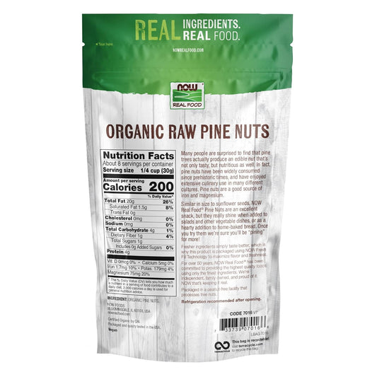 Now Foods, Certified Organic Pine Nuts, Raw And Non-Gmo, Good Source Of Protein, Thiamin And Magnesium, 8 Ounce (Pack Of 1) (Packaging May Vary)