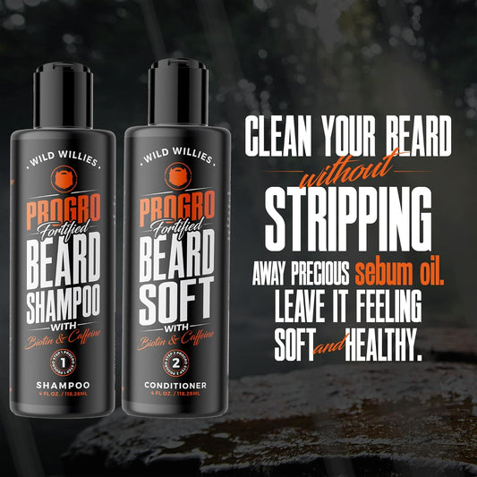 Progro Beard Growth Shampoo & Conditioner Set By Wild Willies For Thicker & Fuller Beard