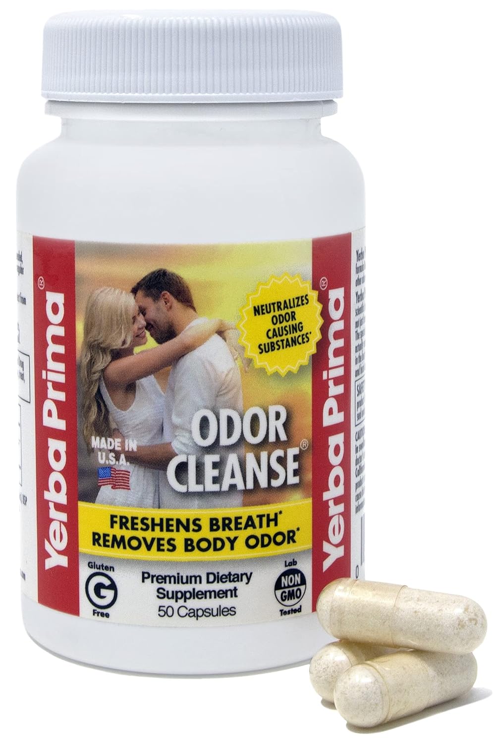 Yerba Prima Odor Cleanse - 50 Capsules, Breath and Body Capsules, Freshens Breath, Neutralizes Body Odor, Natural Plant Extract - Patented & Researched, Made in The USA