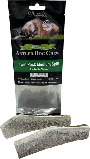 Elk Antler Chews for Dogs | Naturally Shed USA Collected Elk Antlers | All Natural A-Grade Premium Elk Antler Dog Chews | Product of USA, Twin Pack Medium Split