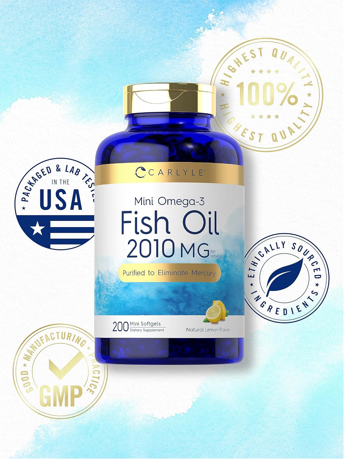 Carlyle Mini Fish Oil Softgels | 2010 mg | 200 Omega-3 Pills | with EPA & DHA | Non-GMO & Gluten Free Supplement : Health & Household