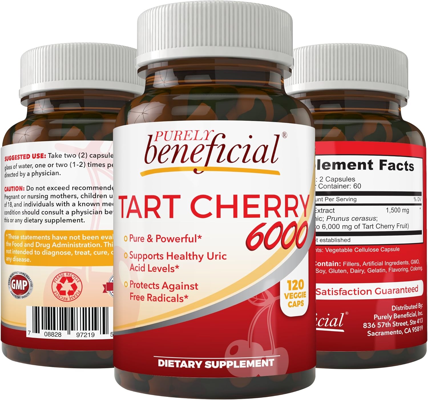 PURELY beneficial Tart Cherry Capsules 6000 mg - Montmorency Cherry, Extra Strength, Raw, Non-GMO, 120 Capsules(Vegetarian)