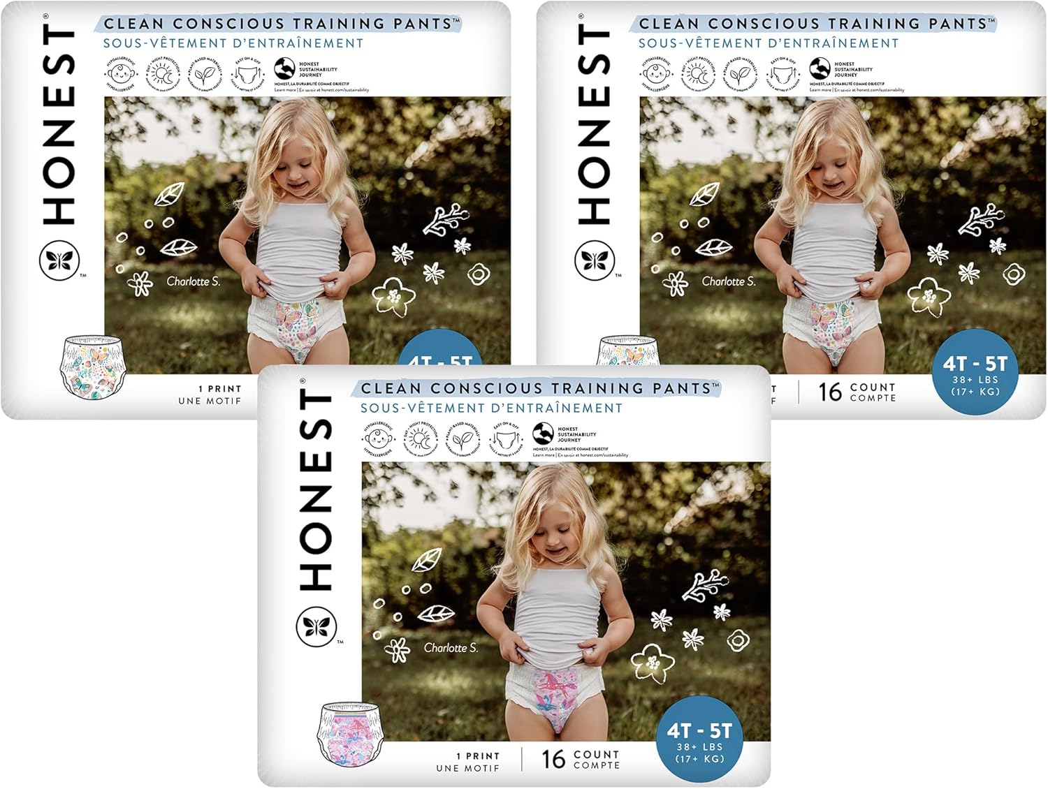 The Honest Company Clean Conscious Training Pants | Plant-Based, Sustainable Diapers | Magical Moments + Butterfly Kisses | Size 4T/5T (38+ Lbs), 48 Count