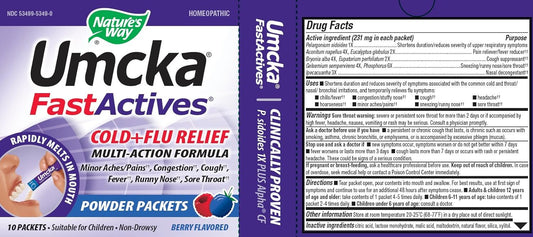 Nature's Way Umcka FastActives Cold+Flu Powder Packets, Fever††, Sore Throat, Cough, and Congestion Relief, Berry Flavored, 60 Packets : Health & Household