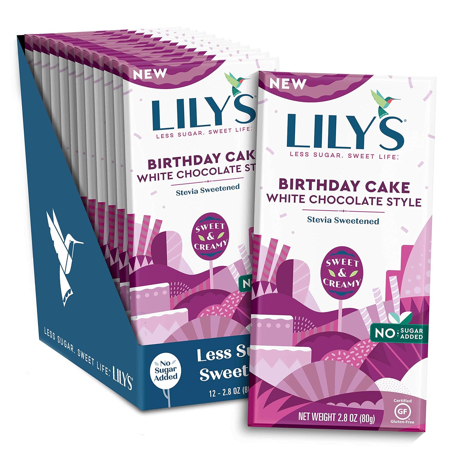 Lily'S Birthday Cake Flavor White Chocolate Style No Sugar Added, Sweets Bars, 2.8 Oz (12 Count)