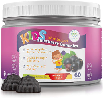 Allergen-Free Elderberry Gummies for Kids (60 Day Supply) Childrens Sambucus Elderberry Gummies with Zinc & Vitamin C - Vegan, Gluten-Free, Nut-Free, Soy-Free Supplement, No Capsules Pills or Tablets