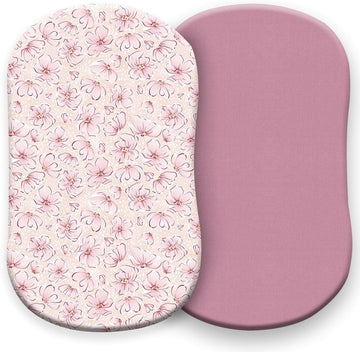 Pobibaby - 2 Pack Premium Bassinet Sheets For Standard Bassinets - Ultra-Soft Jersey Knit, Stylish Floral Pattern, Safe And Snug For Baby (Blossom)