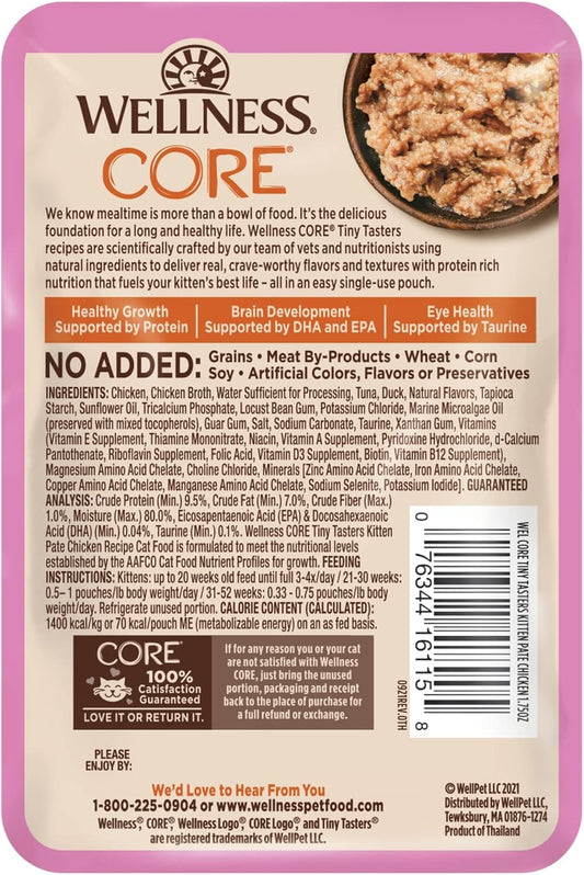 Wellness Core Tiny Tasters Wet Kitten Food, Complete & Balanced Natural Pet Food, Made With Real Meat, 1.75-Ounce Pouch, 12 Pack (Kitten, Chicken Pate)