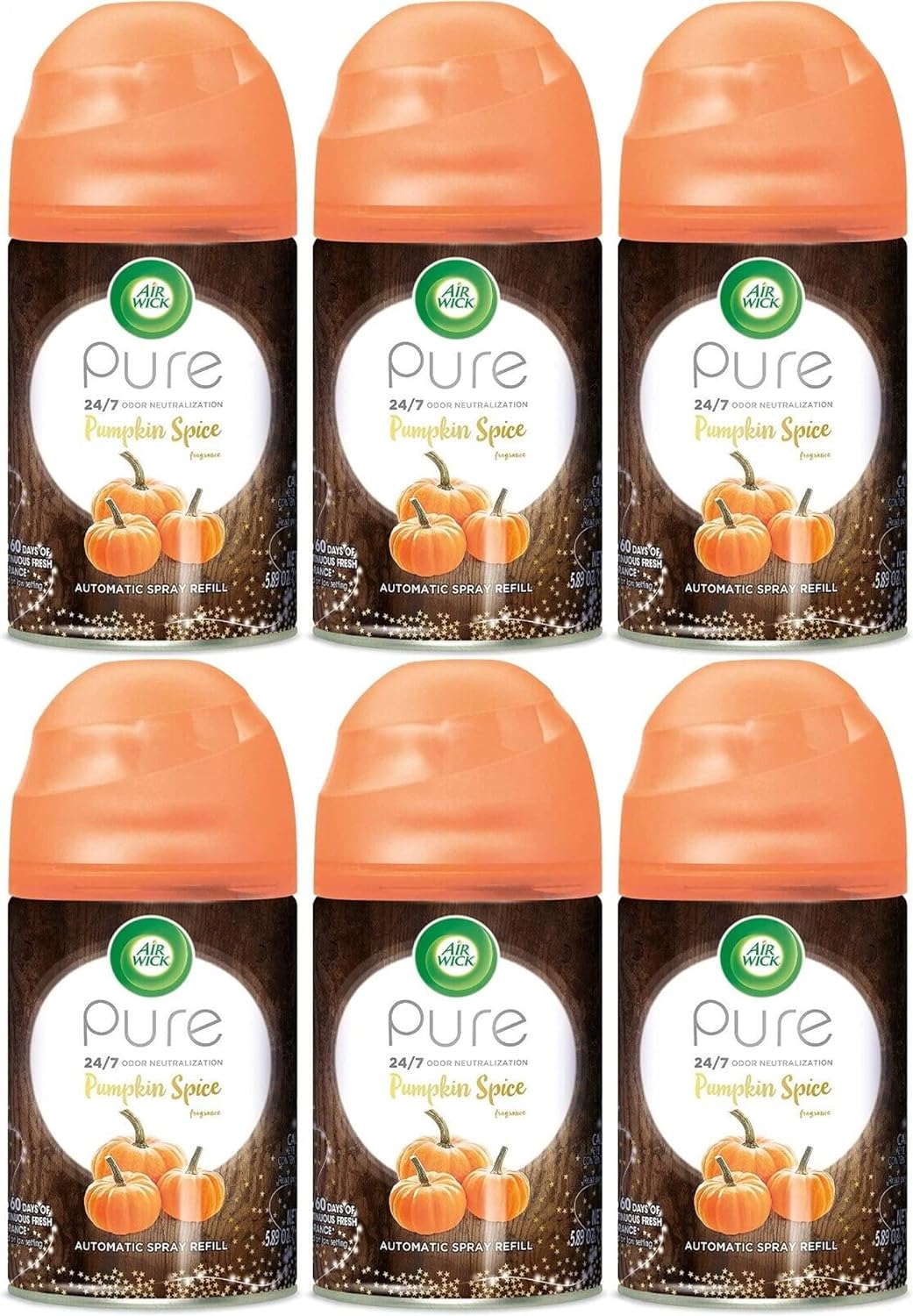 Air Wick Pure Freshmatic Refill Automatic Spray, Air Freshener, Essential Oil, Odor Neutralization, Packaging May Vary (Pumpkin Spice, 5.89 Ounce (Pack of 6))