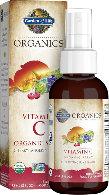 Garden Of Life Organics Vitamin C For Kids And Adults, Organic Vitamin C Spray For Skin Health - Cherry Tangerine, Vitamin C Supplement Antioxidant For Immune Support, 2 Fl Oz Liquid Drops