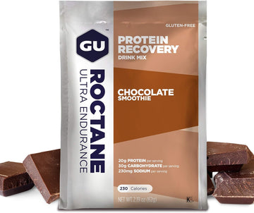 Gu Energy Roctane Ultra Endurance Protein Recovery Drink Mix, Gluten-Free And Kosher Dairy, Recovery Support After Any Workout, 10 Single-Serving Packets, Chocolate Smoothie