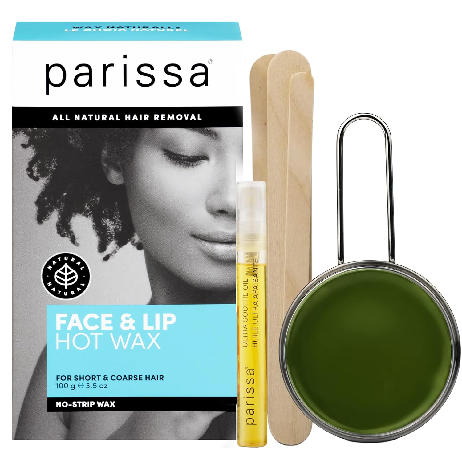 Parissa Face & Lip Hot Wax Kit | No-Strip Hard Wax For Coarse Facial Hair, Natural | At-Home Hair Removal For Sensitive Skin, Chin, Upper Lip & Face With Post-Wax Ultra Soothe Oil | 100G (3.5 Oz)