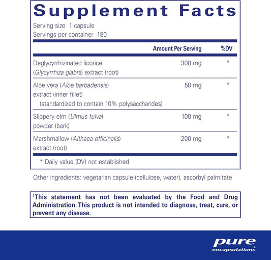 Pure Encapsulations Dgl Plus - Gut Health Supplements For Men & Women - With Marshmallow Root, Aloe Vera Extract & More - Non-Gmo & Vegan - 180 Capsules