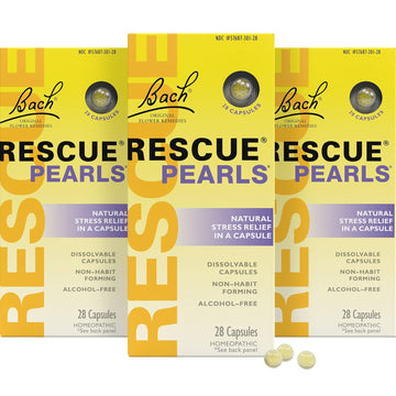Bach Rescue Pearls, Natural Orange Vanilla Flavor, Natural Stress Relief, Homeopathic Flower Essence, Quick-Dissolve, Gluten & Sugar-Free, 3 Pack, 28 Count Each