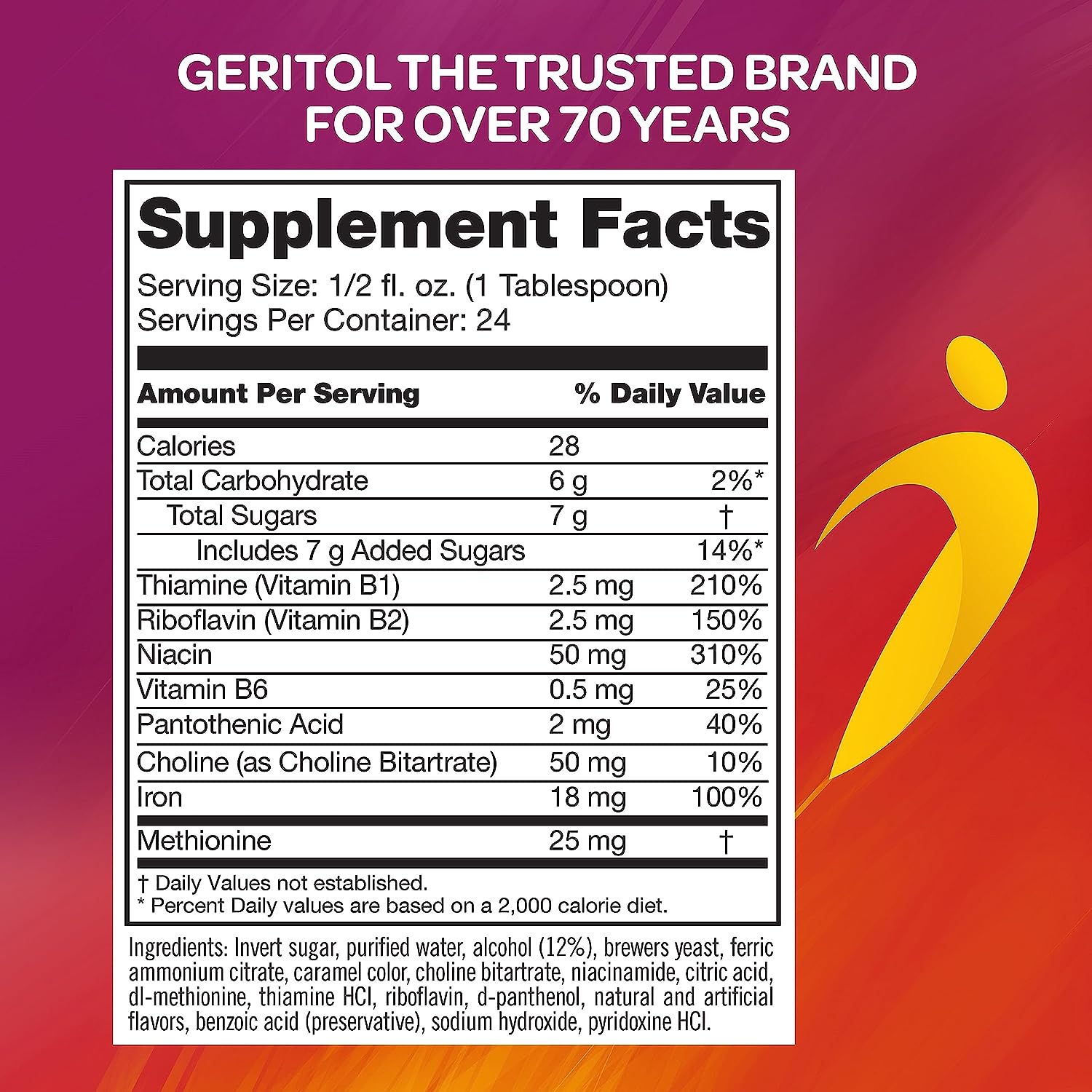 Geritol, Liquid Vitamin and Iron Supplement, Energy Support, Contains High Potency B-Vitamins and Iron, Pleasant Tasting, Easy to Swallow, No Artificial Sweeteners, Non-GMO, 12 Oz : Health & Household