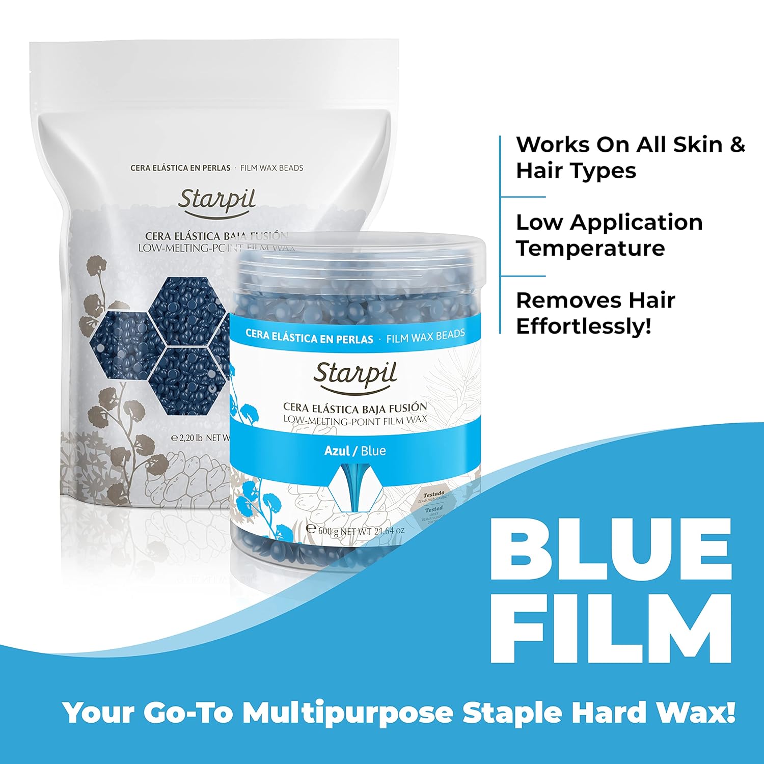 Starpil 600g / 1.3 lb Blue Hard Polymer Blend Low Temperature Wax for Painless Stripless Hair Removal - Face, Bikini, Brazilian, Legs, Underarm, Back and Chest : Beauty & Personal Care