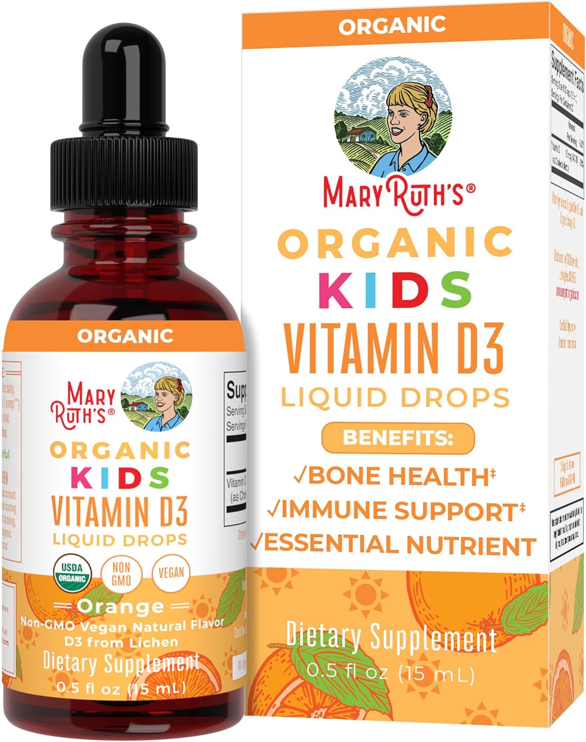 Maryruth Organics Usda Organic Vitamin D3 Liquid Drops For Kids | 640 Iu Vitamin D3 Per Serving | Kids Immune Support & Bone Health Supplement | Formulated For Ages 4-13 | 0.5Oz | 30 Servings