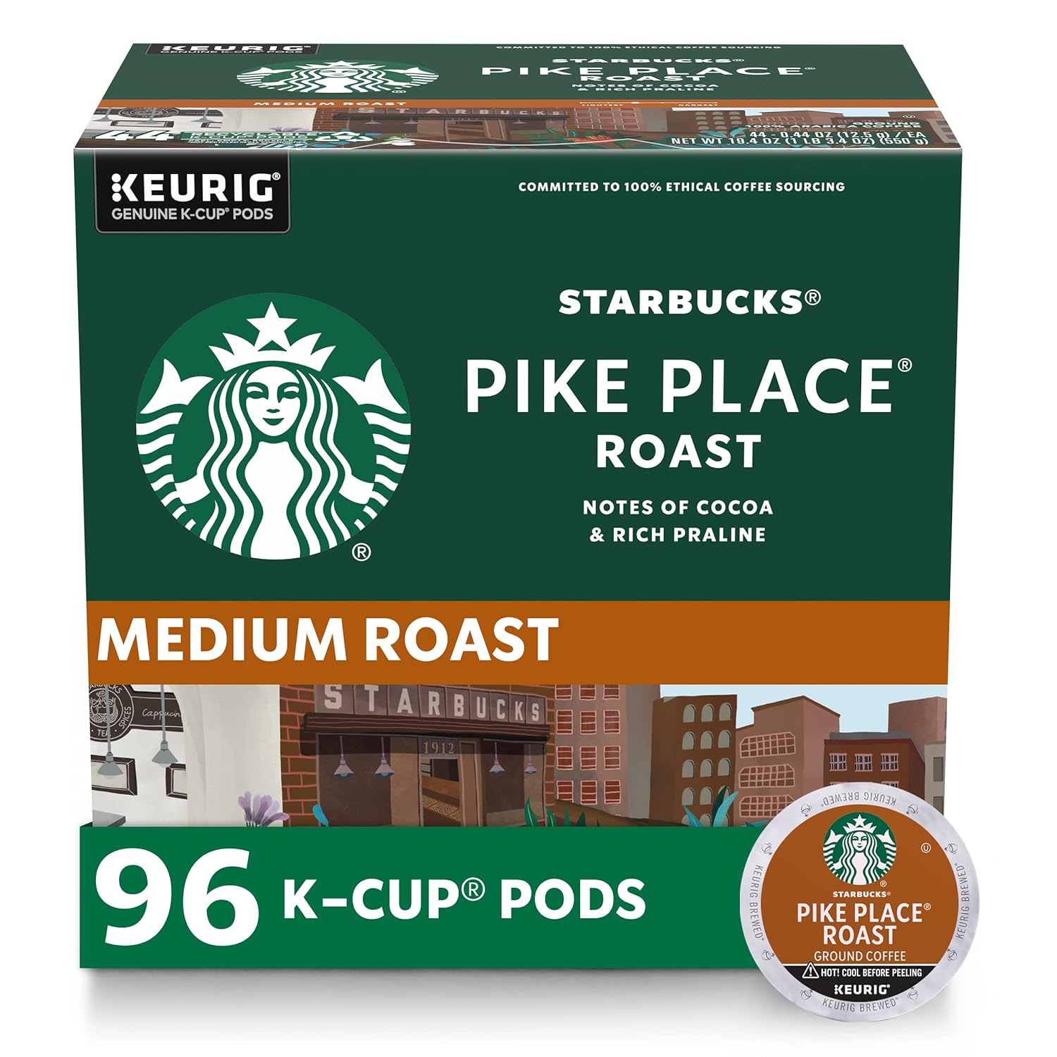 Starbucks K-Cup Coffee Pods, Medium Roast Coffee, Pike Place Roast For Keurig Brewers, 100% Arabica, 4 Boxes (96 Pods Total)