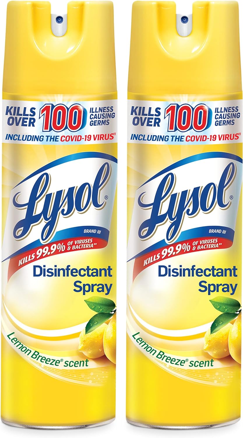 Lysol Disinfectant Spray, Sanitizing And Antibacterial Spray, For Disinfecting And Deodorizing, Lemon Breeze, 19 Fl Oz (Pack Of 2), Packaging May Vary