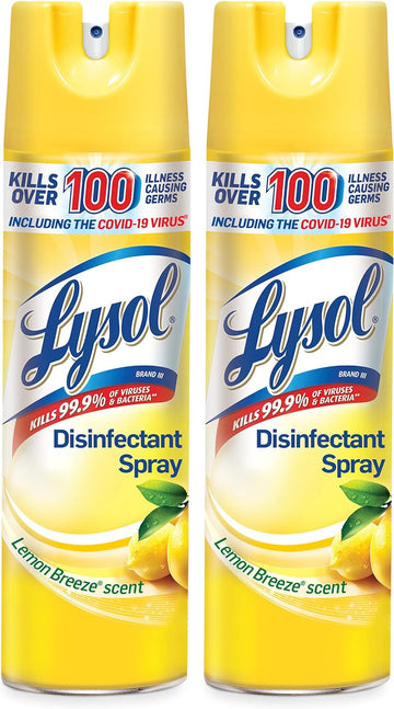 Lysol Disinfectant Spray, Sanitizing And Antibacterial Spray, For Disinfecting And Deodorizing, Lemon Breeze, 19 Fl Oz (Pack Of 2), Packaging May Vary