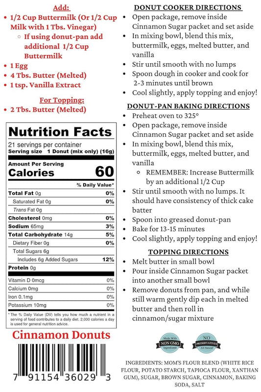 Mom's Place Gluten Free Mini Cinnamon Sugar Donuts Mix