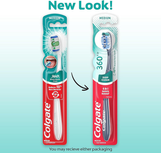 Colgate 360° Toothbrush with Tongue and Cheek Cleaner, Medium