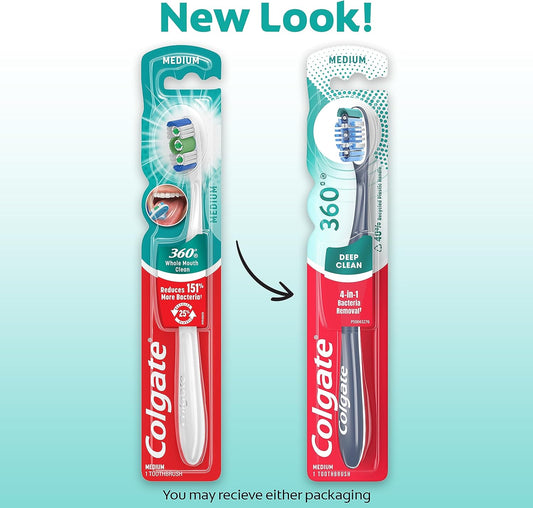 Colgate 360° Toothbrush With Tongue And Cheek Cleaner, Medium