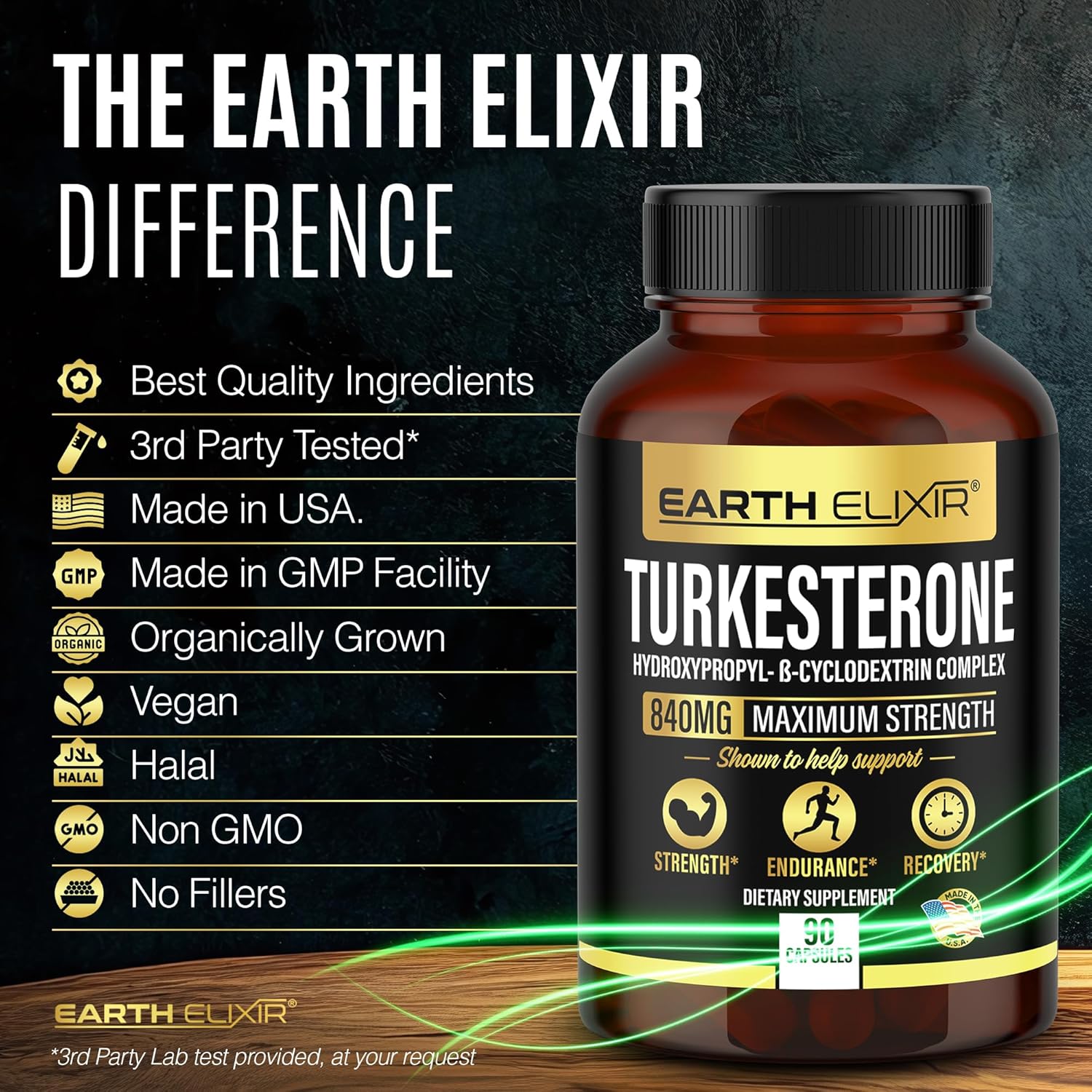 Earth Elixir Turkesterone 840 Mg (90 Capsules) – Made In Usa - 3Rd Party Tested - 100% Pure Turkesterone Supplement For Men & Women - Ajuga Turkestanica Extract - Increase Natural Energy & Strength : Health & Household