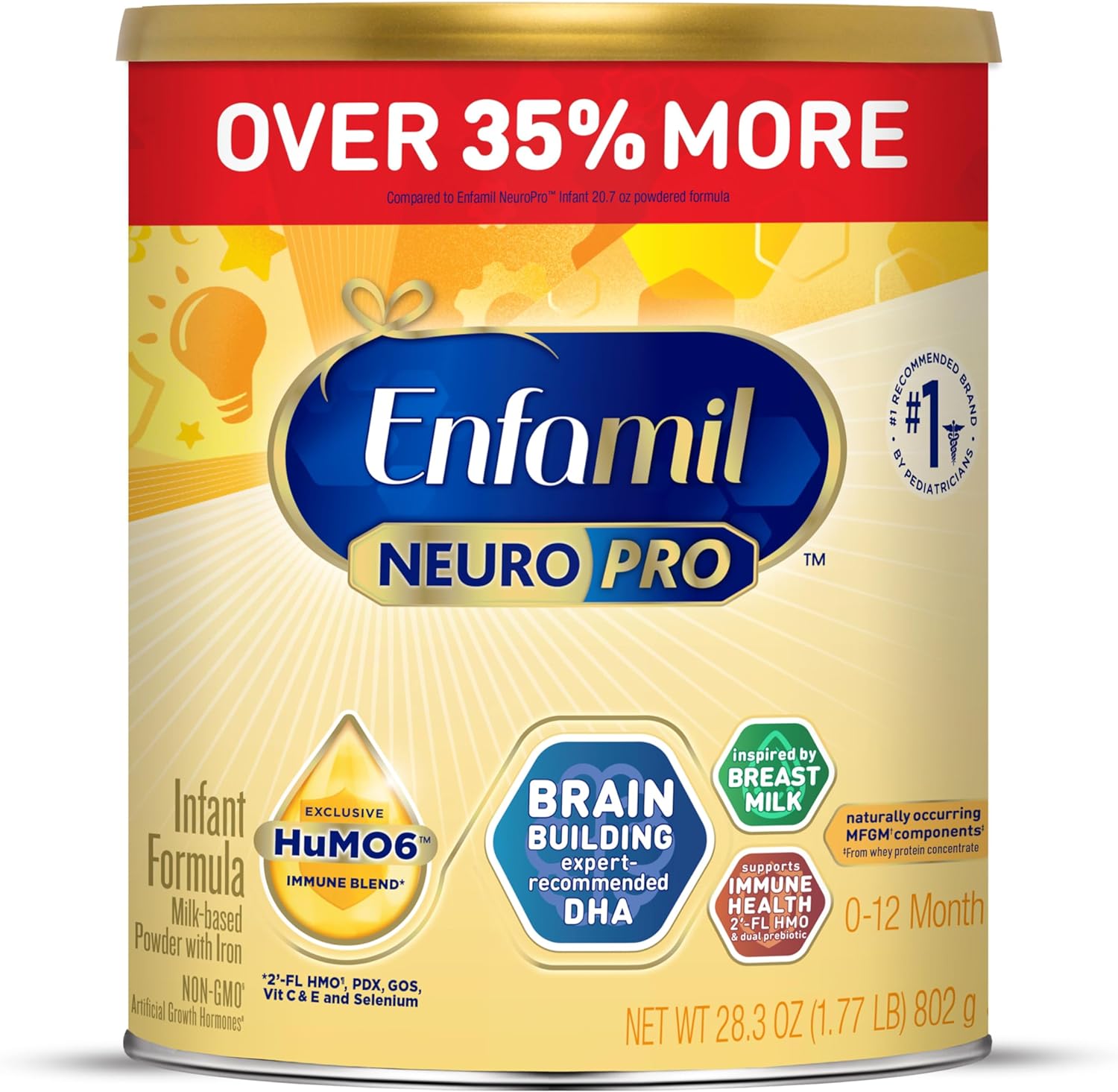 Enfamil NeuroPro Baby Formula, MFGM* 5-Year Benefit, Expert-Recommended Brain-Building Omega-3 DHA, Exclusive Immune Supporting HuMO6 Blend, Infant Formula Powder, Baby Milk, 28.3 Oz