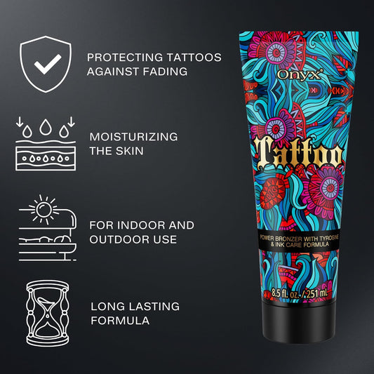 Onyx Tattoo Protect Sunbed Cream 8.5Oz | Tanning Accelerator For Tattoo Care | Deep Hydration & Long-Lasting Colour Protection | Streak-Free & Fast-Absorbing Formula | Indoor & Outdoor Use | Even Tan
