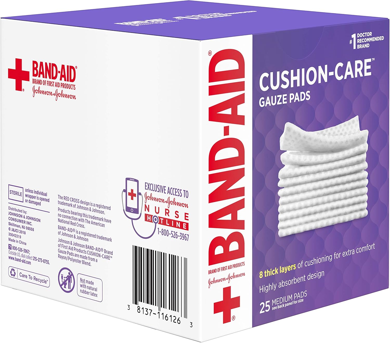 Band-Aid Brand Cushion Care Non-Stick Gauze Pads, Individually-Wrapped, Medium, 3 in x 3 in, 25 Count (Pack of 1)