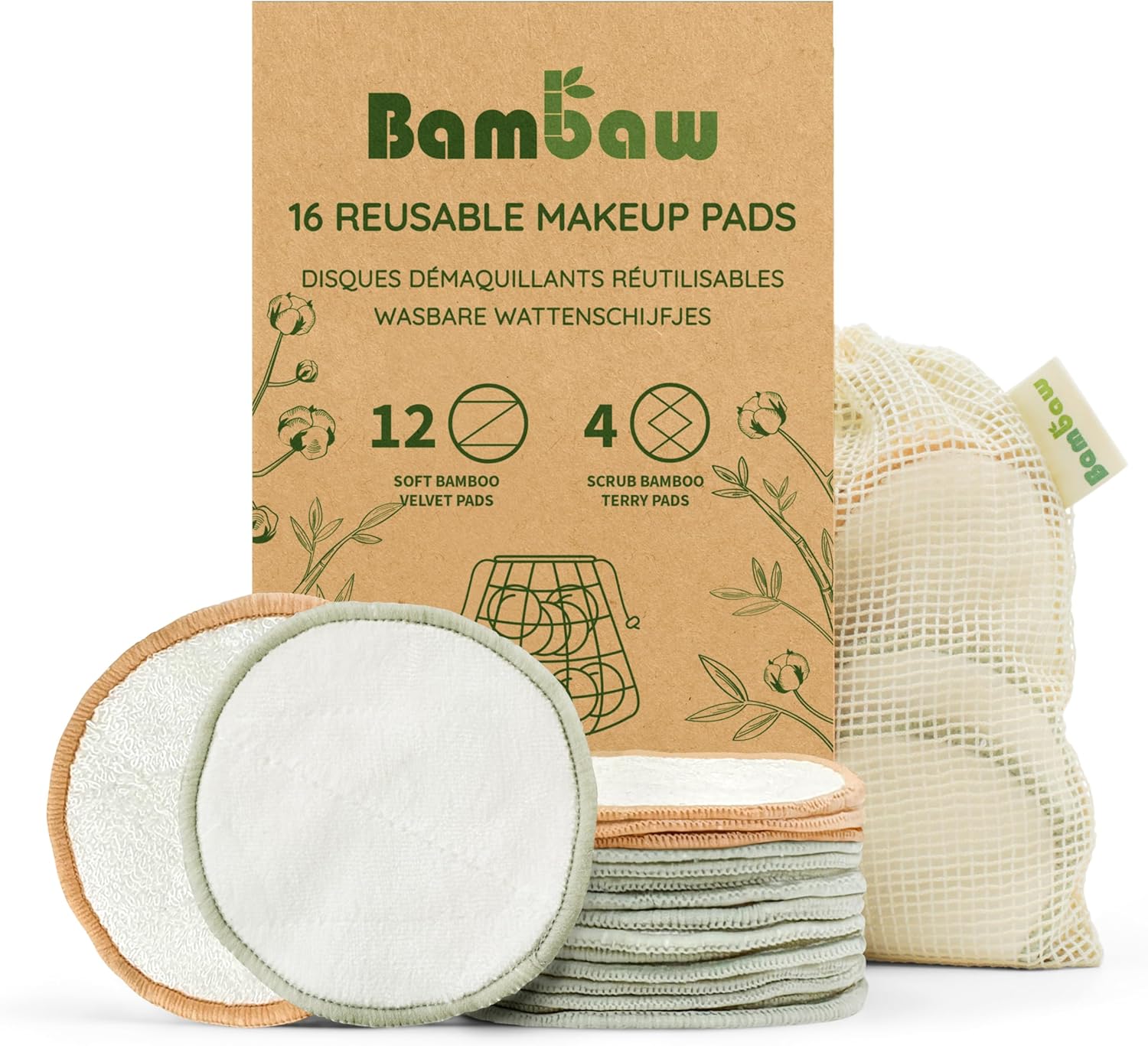 Reusable Make Up Pads | 22 Bamboo Pads With Laundry Bag | Eco-Friendly Cotton Pads | Cleansing Pads | Reusable Cotton Pads For Eyes And Face | Zero Waste Make Up Pads | Cotton Wool Pad |Bambaw