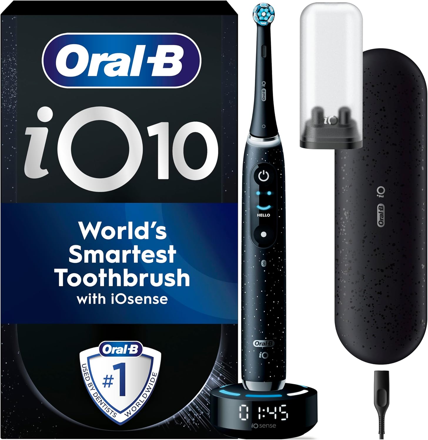 Oral-B Io10 Electric Toothbrushes Adults, Gifts For Women / Men, 1 Handle, 1 Toothbrush Head & Charging Travel Case, 7 Modes, Sense Smart Charger, 2 Pin Uk Plug, Cosmic Black, Oral B Io Toothbrush