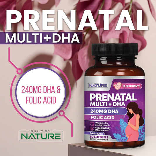 Prenatal Vitamins For Women - Multivitamin With Dha, Folic Acid, Vitamin C, B12, Iron & Omega-3 - Before, During & Post Pregnancy Supplement For Healthy Growth & Brain Development - 60 Softgels