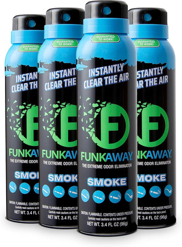 FunkAway Smoke Odor Eliminator Spray for Air, 3.4 oz., 4 Pack, Eliminates Extreme Cigarette, Cigar and Campfire Smoke Odors, Instantly Refresh Smoky Air