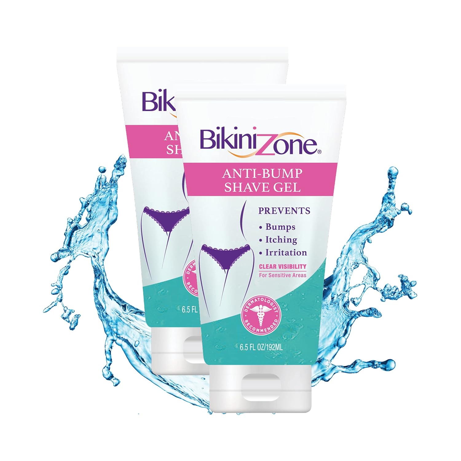 Bikini Zone Anti-Bumps Shave Gel - Close Shave w/No Bumps, Irritation, or Ingrown Hairs - Dermatologist Recommended - Clear Full Body Shaving Cream? (6.5 oz, Pack of 2)