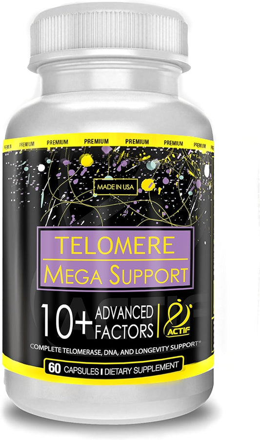 Actif Telomere Mega Support With 10+ Factors, Non-Gmo, Telomerase And Dna Supplement For Energy, Memory And Anti-Aging, Made In Usa, 60 Count