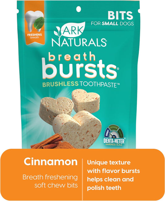 Ark Naturals Breath Bursts Brushless Toothpaste Dog Treats, Dog Dental Bits For Small Breeds, Unique Texture Helps Clean Teeth & Freshen Breath, Cinnamon, 4 Oz, 1 Pack